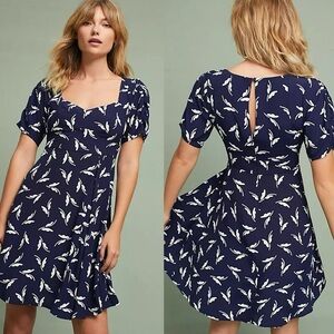 Anthropologie Maeve Blue Fern Ruched Dress Size 2